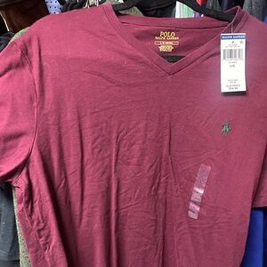 Polo by Ralph Lauren Men's Burgundy V-Neck T Shirt NWT